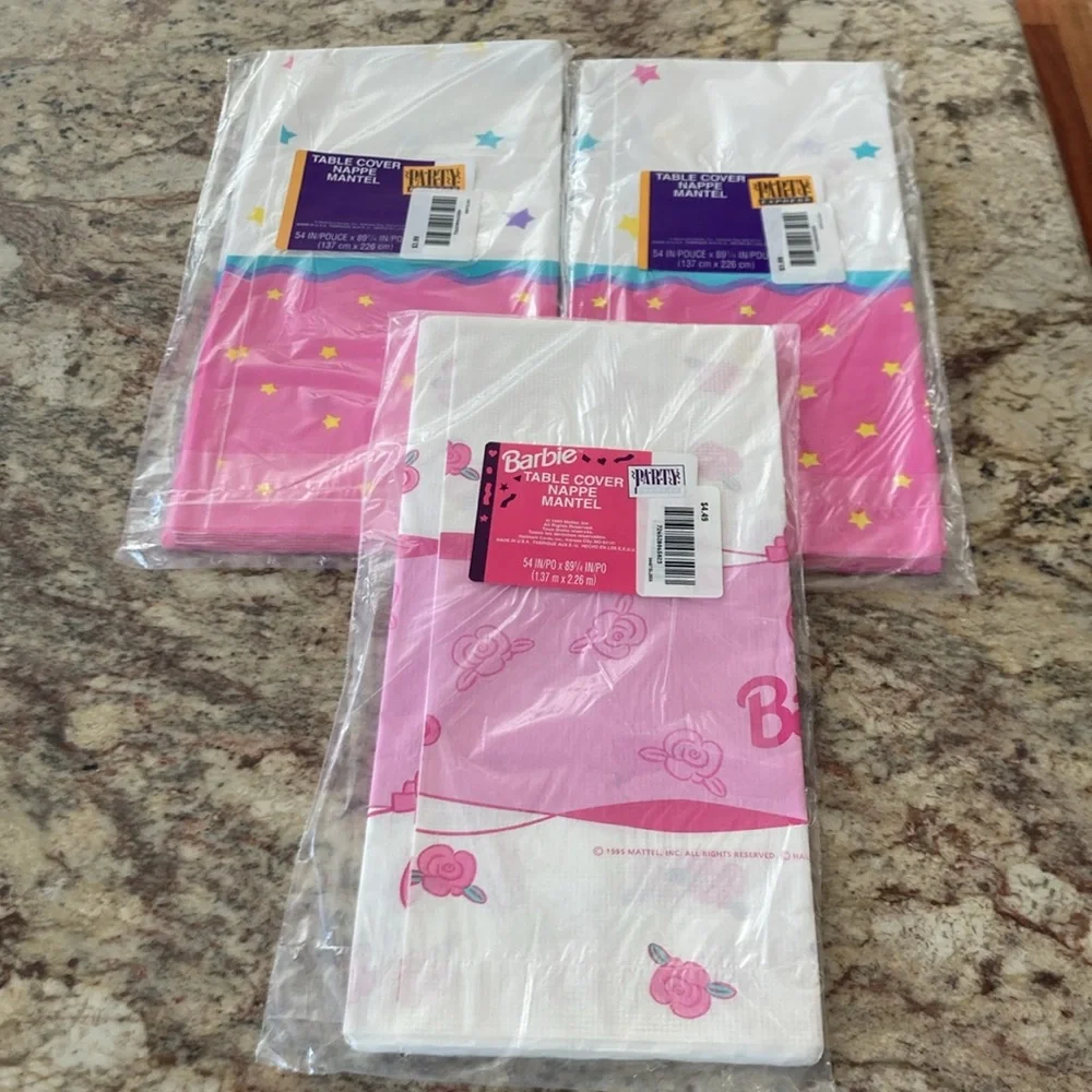 Vtg Barbie Hallmark Party Disposable Table Cover New 1995 pink rose ballet